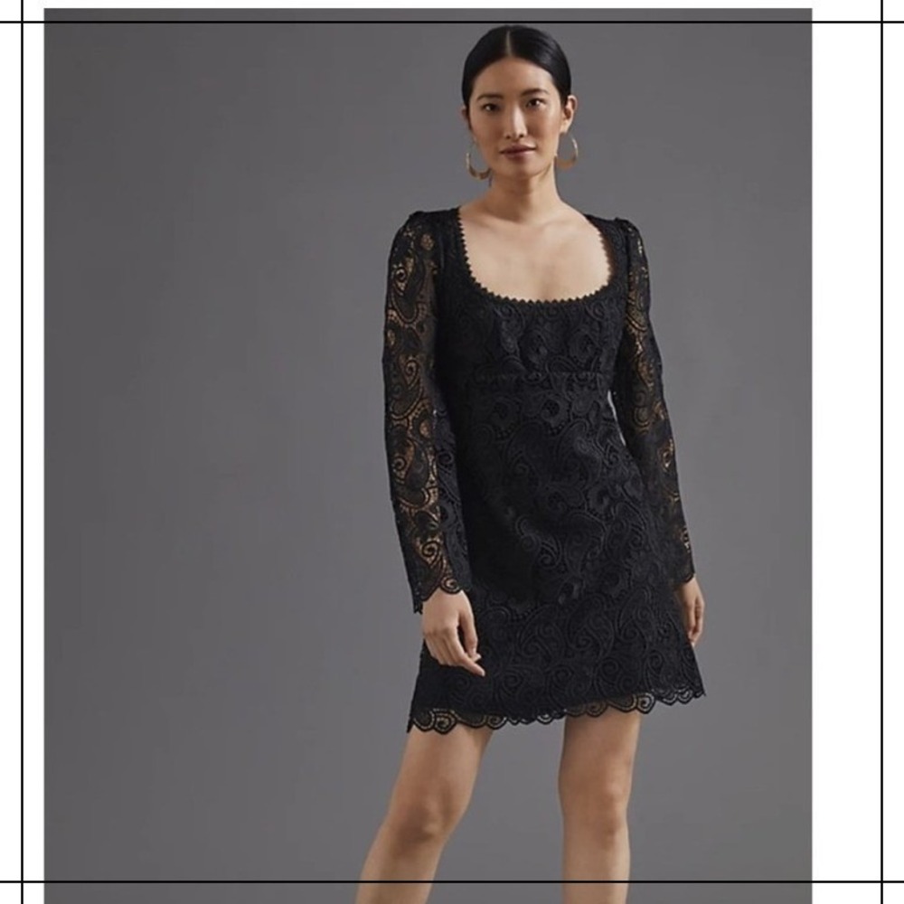 Anthropologie Maeve Embroidered Lace Mini Dress‎ Long Sleeves Cocktail Sz 2